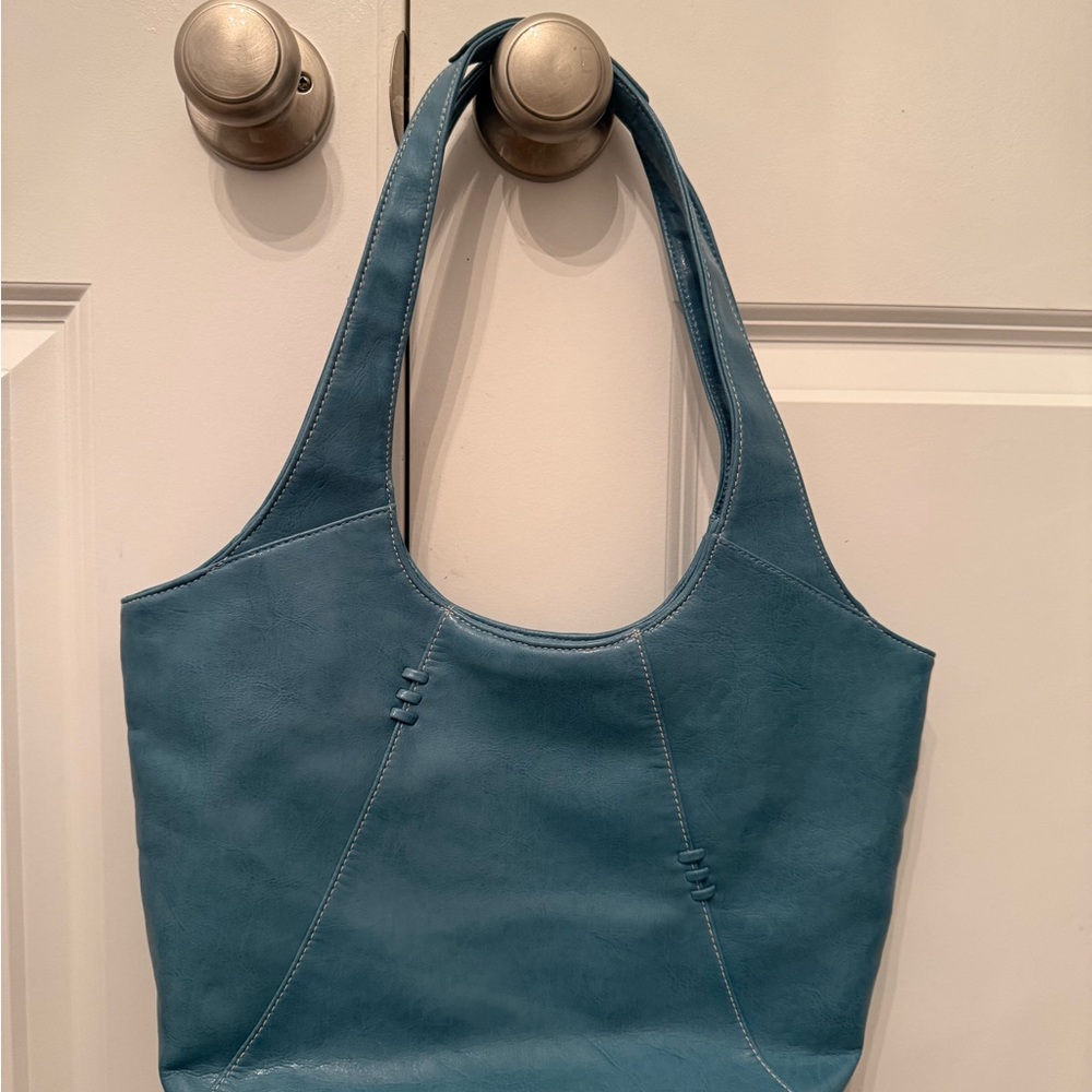 Cute Teal Blue Leather Tote Bag - Classic Everyday Shoulder Bag, no brand. Plain